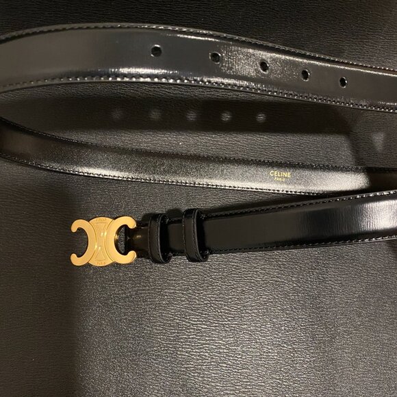 Celine Triomphe Belt in Black with Gold Hardware - Picture 3 of 8